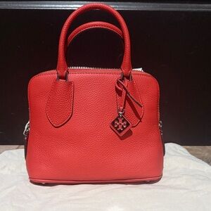 NEW Tory Burch Poppy Pebbled Leather Dome Mini Satchel with Logo Charm